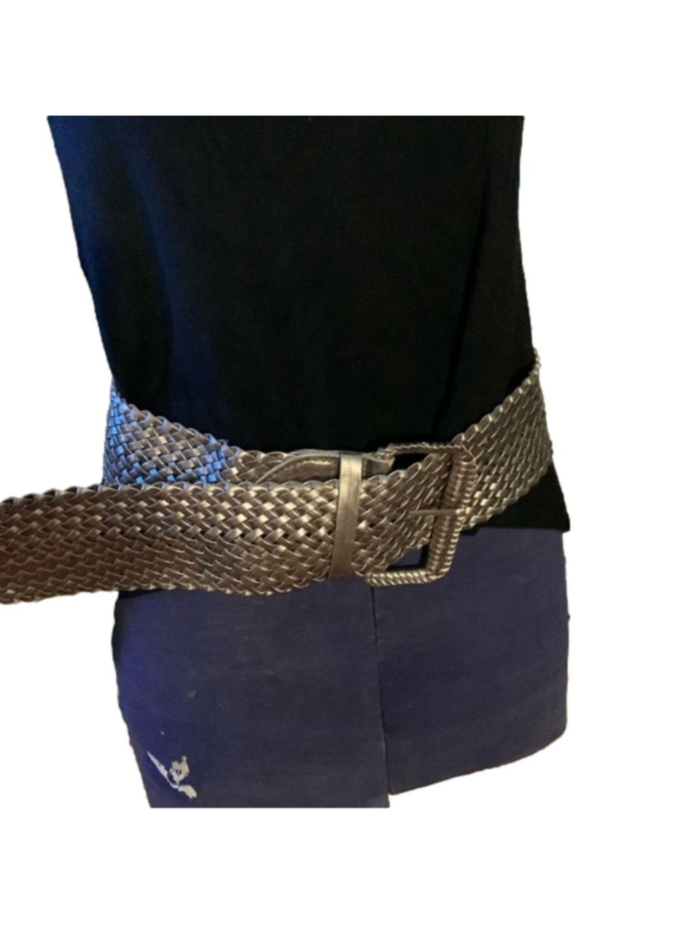 Womens wide Braided metallic leather like belt